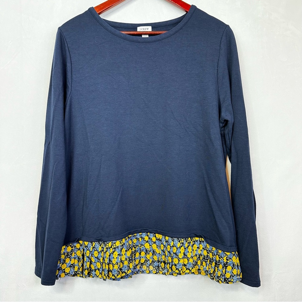 J.Crew Floral Preppy Long Sleeve Pleated Ruffle Trim Spring Casual Stretch